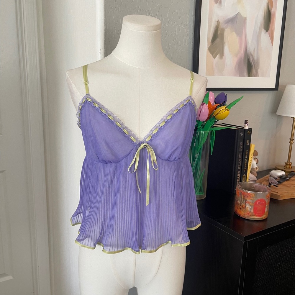 Vintage NWT Victoria's Secret Babydoll Top Women M Purple Y2K Fairycore Mesh